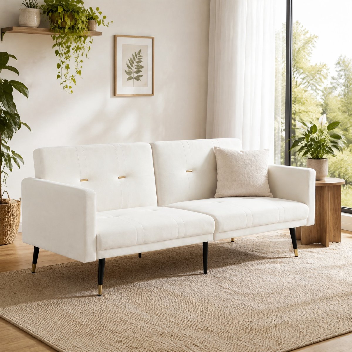 DESMIU Slaapbank - 2-Zits - Verstelbare Rugleuningen En 5 Posities - Voor Woonkamer, Slaapkamer, Appartement En Kantoor - Velvet - Beige