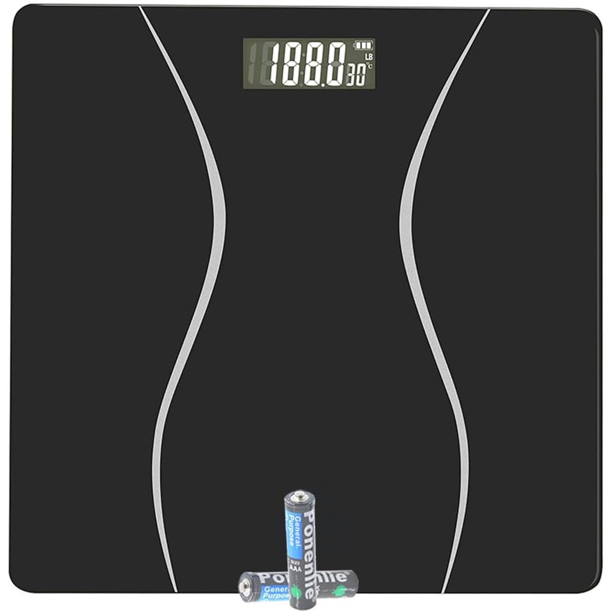 Lichaamsweegschaal, elektronische badkamerweegschaal, lichaamsgewichtweegschaal, zwart, maximaal weegvermogen: 180 kg (400 lbs), twee weegeenheden: lbs/kg