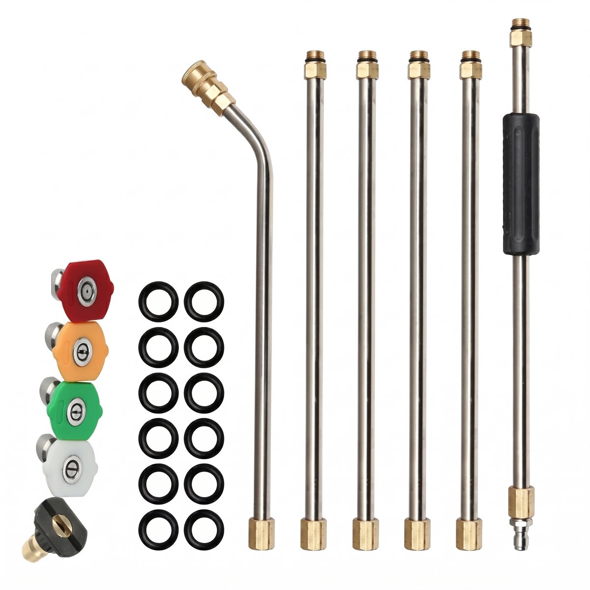 Vixson - Telescopische Hogedrukreiniger Lans - Verlengstang 7 m (7-Delig) - 4000 PSI - Inclusief 5 Sproeikoppen, M22 Koppeling & Gebogen Stang - Voor Dakgoot, Daken & Ramen - TELWAND