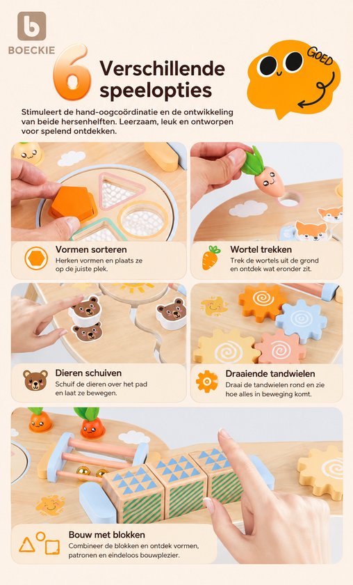 BOECKIE Montessori Activiteitentafel Hout - Houten Speeltafel met Activiteiten - Motoriek & Vormensorteerder - Educatief Speelgoed - Vanaf 1 Jaar van BOECKIE — afbeelding 4
