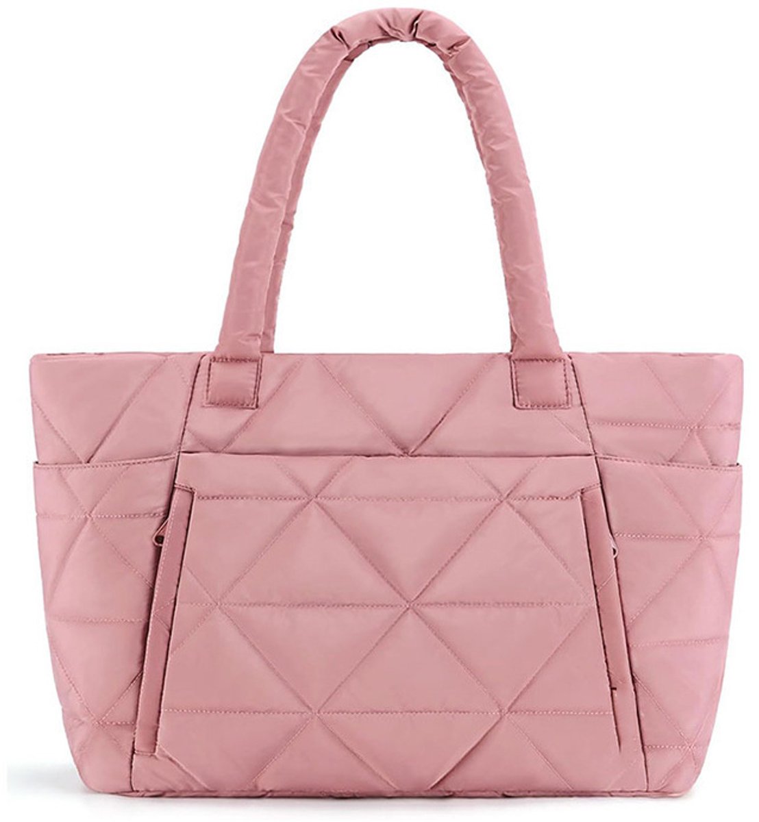 Handtas - Laptoptas - Grote Gequilte Schoudertas met Rits - 15.6 inch Laptopvak - Lichtgewicht Nylon - Voor Werk, Reizen en Sportschool - Roze