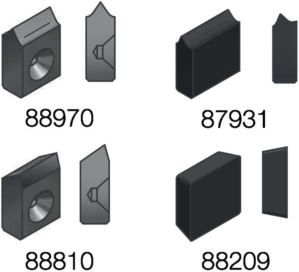 Röhm hardmetaal meenemerplaten, maat 9,5x3,2, rechts- en linksdraaiend - 087931