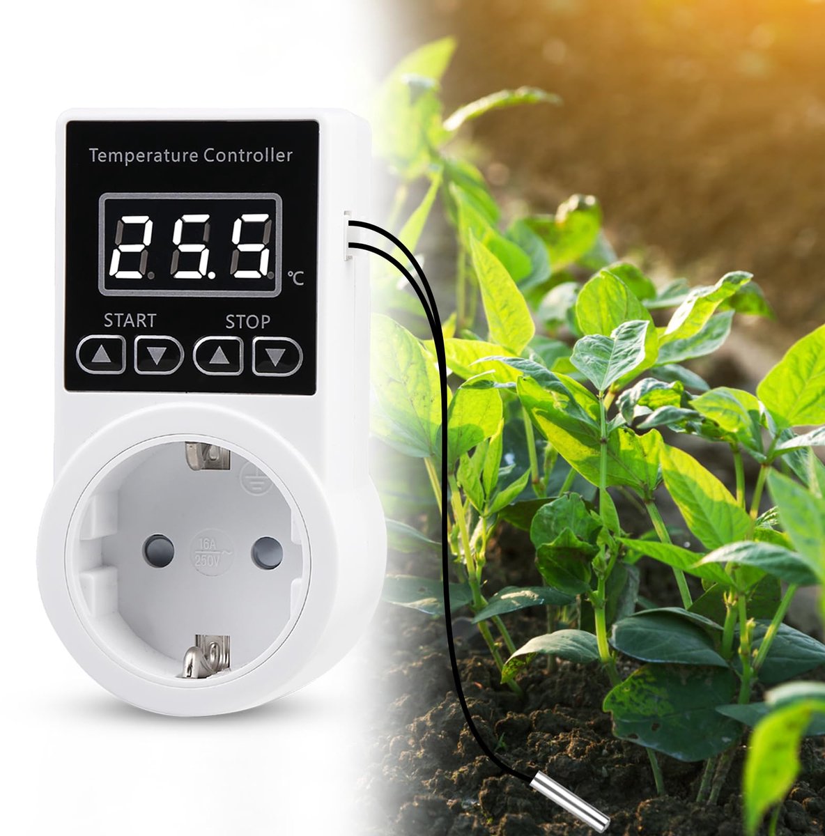 Vaileal Thermostaat stopcontact, temperatuurregelaar, digitale temperatuurregelaar met sensor, waterdichte - ShopVlot