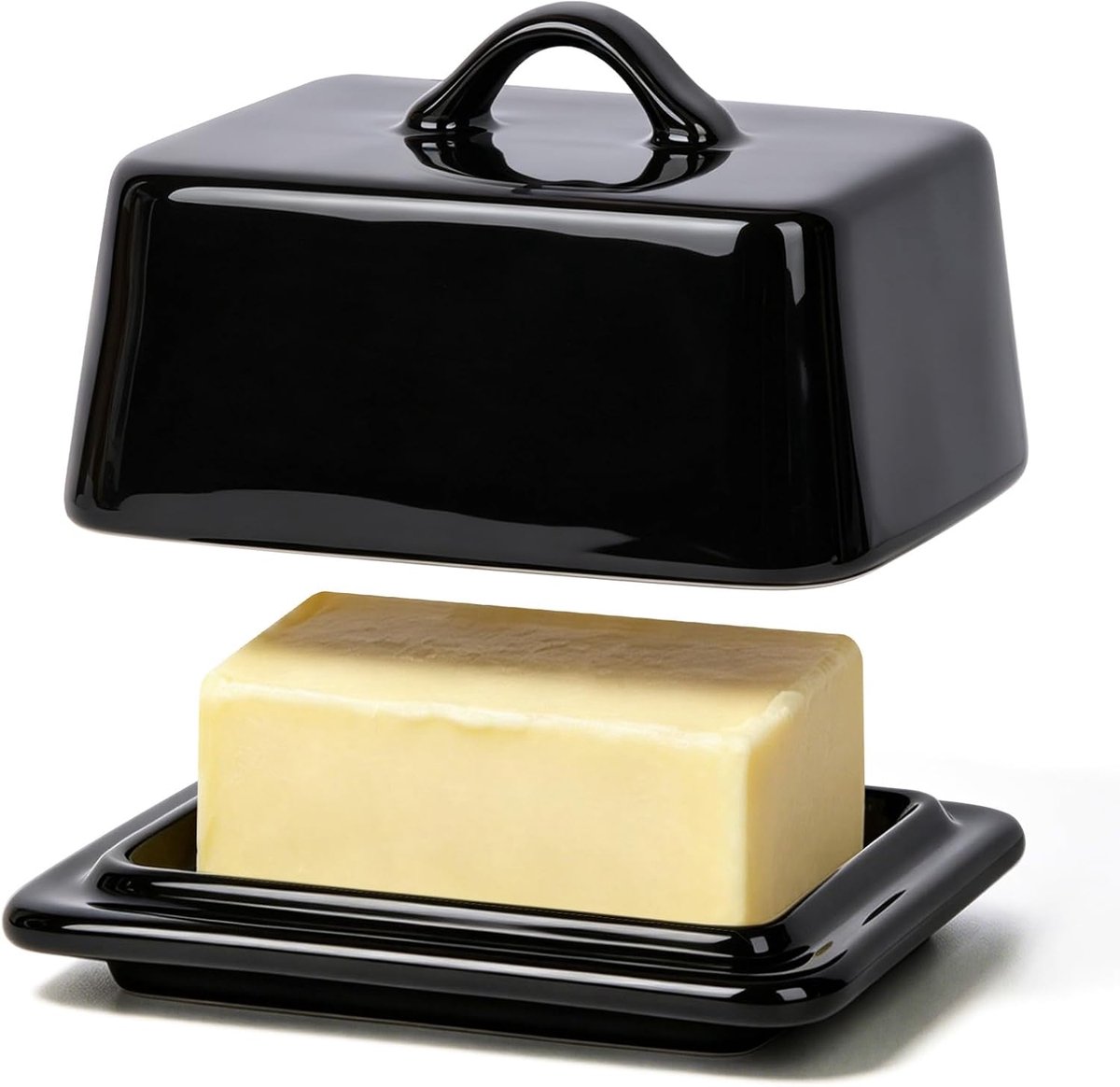 Butterdose 250g – Zwarte Keramieken Boterdoos met Deksel, Luchtdichte Porseleinen Boterdoos Klein met Handgreep - ShopVlot