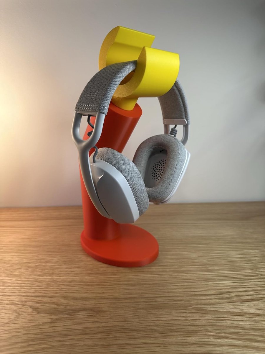3D Printed Headphone Stand, Dutch Design, Red-Yellow Nostalgia Arm, PLA Material, 30x17x10cm, Desk Organizer for - ShopVlot