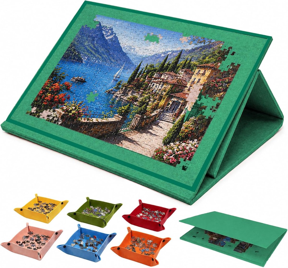 Opvouwbaar puzzelbord, 1000 stukjes, puzzelbord, puzzeltafel, draagbare puzzelmat met 6 gekleurde sorteerschalen - ShopVlot