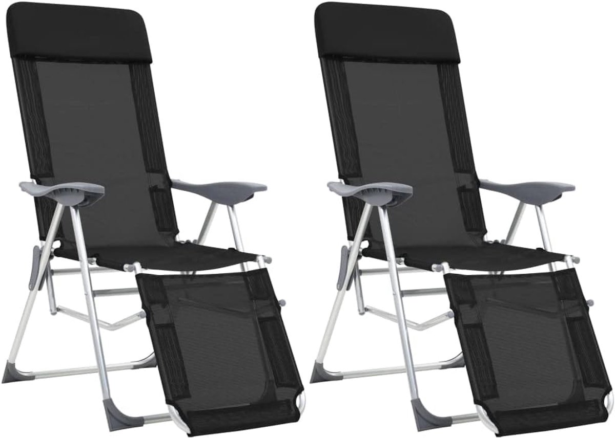 Generic Campingstoelenset van 2, Verstelbare Voetsteunen van Zwart Textiel, Comfortabele Opvouwbare Campingstoel met - ShopVlot