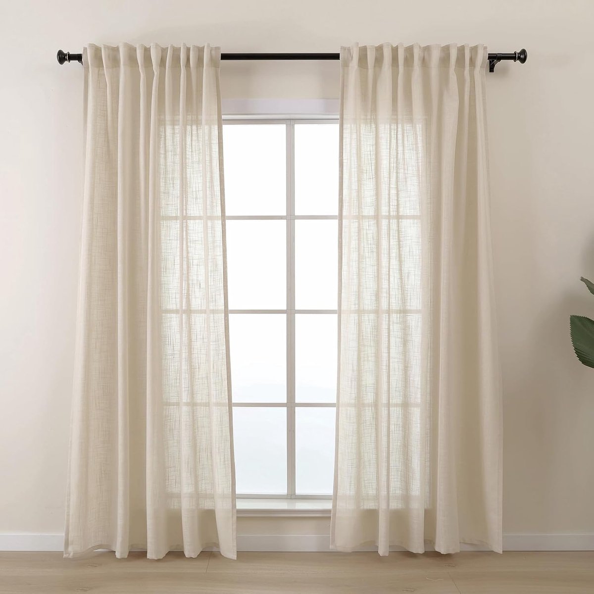 L.Z.E Beige Curtains with Ruffle Tape, Semi-Transparent Linen Curtains for Living Room Bedroom Children's Room Window - ShopVlot