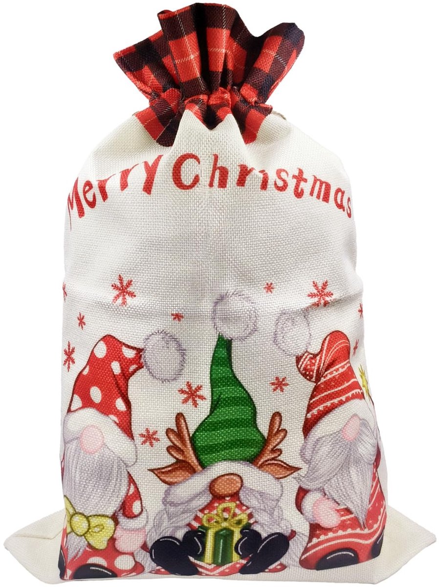 Solidchoice - Grote Jute Kerst Cadeauzak met Trekkoord voor Geschenken