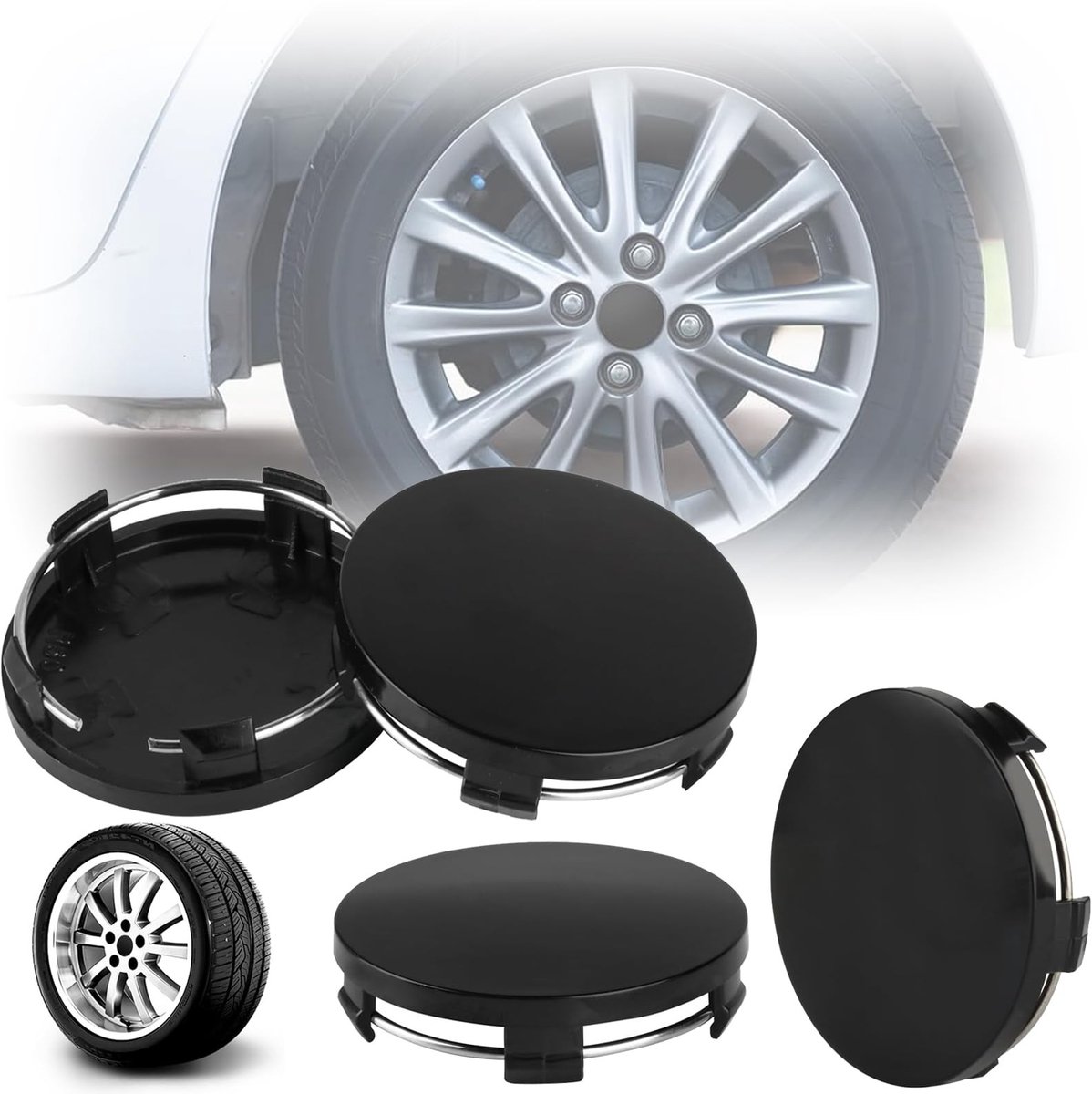 Solidchoice - Set van 4 Wielcovers - 60 mm ABS Hubcaps voor Auto's