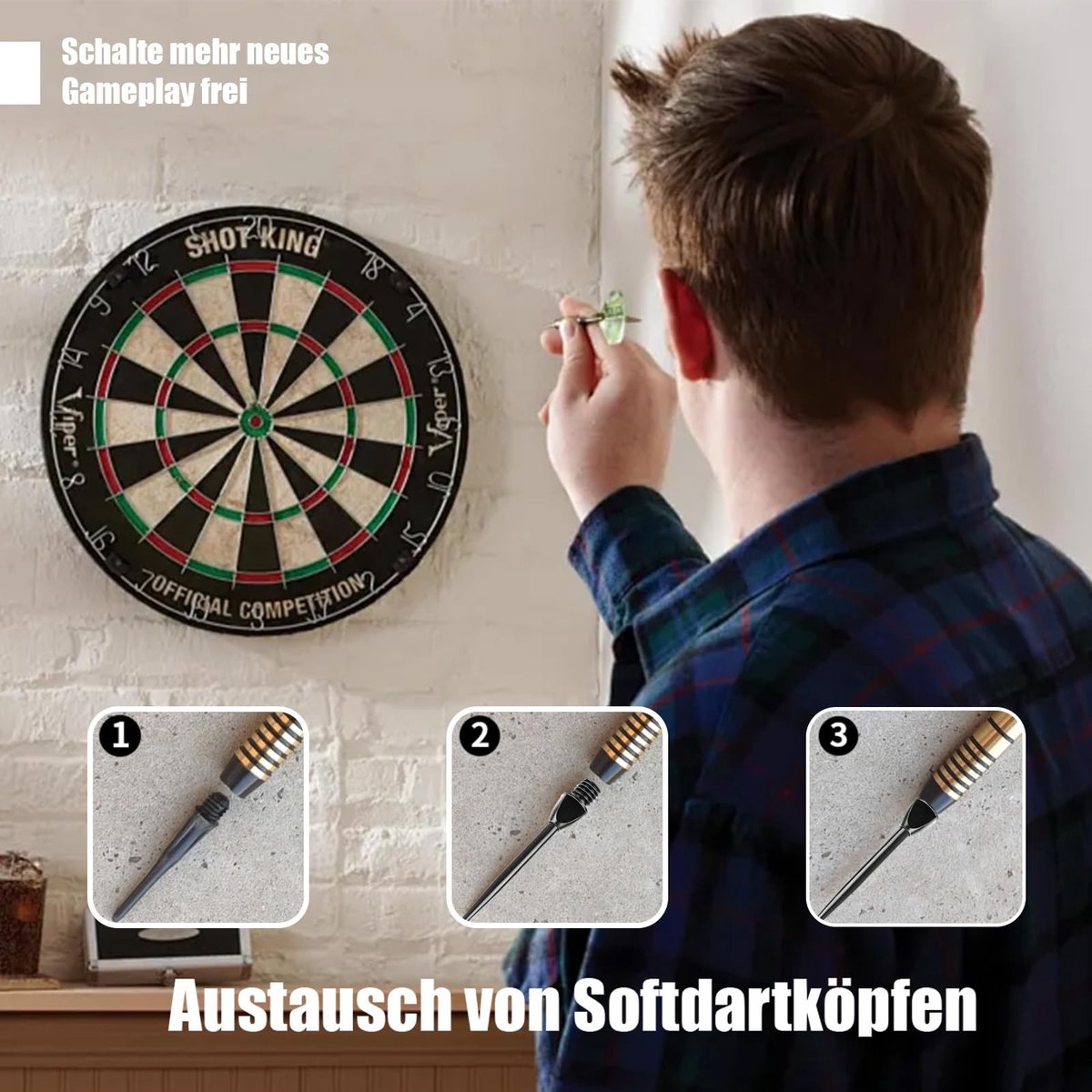 Solidchoice - Set van 15 Stalen Dartpunten met Rubber Ringen en Vlieger