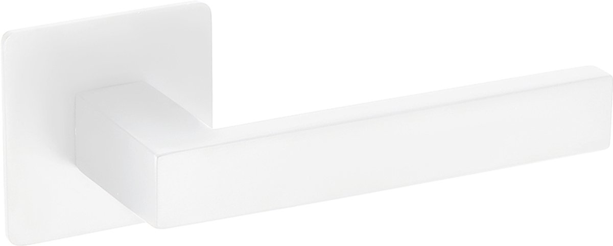 Deurkruk (2x) Enzo vierkant 20mm haaks op vierkant ultra dunne rozet van 3mm mat wit PVD gecoat | Witte deurklinken