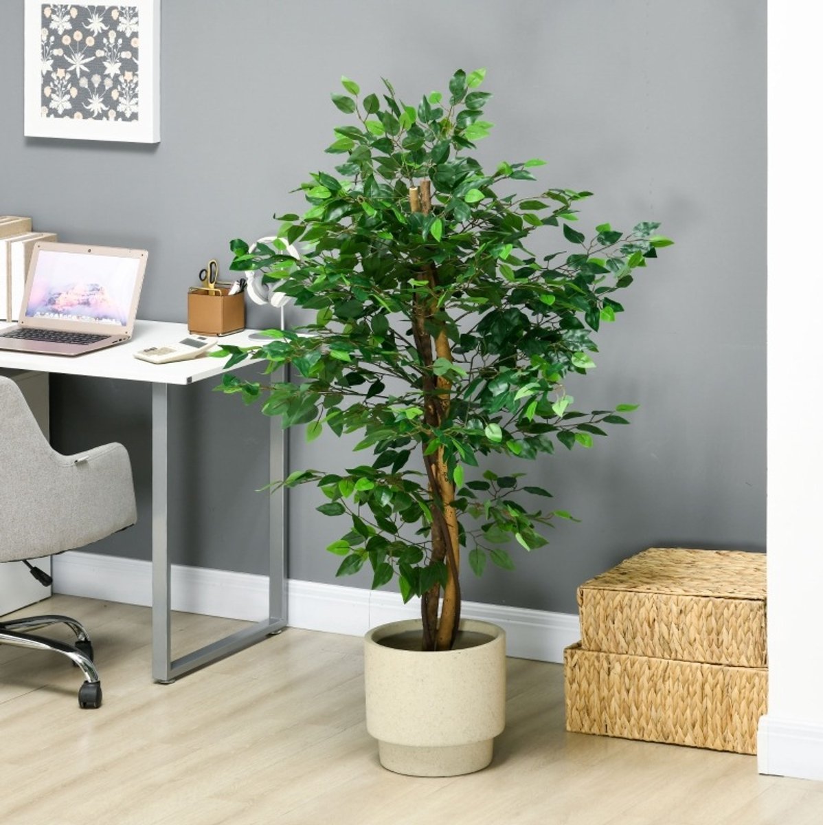 Kunstplant Ficus 150 Cm Met Pot Van Kunststof Groen Realistisch Met 882 Bladeren Voor Binnen En Buiten Onderhoudsarm