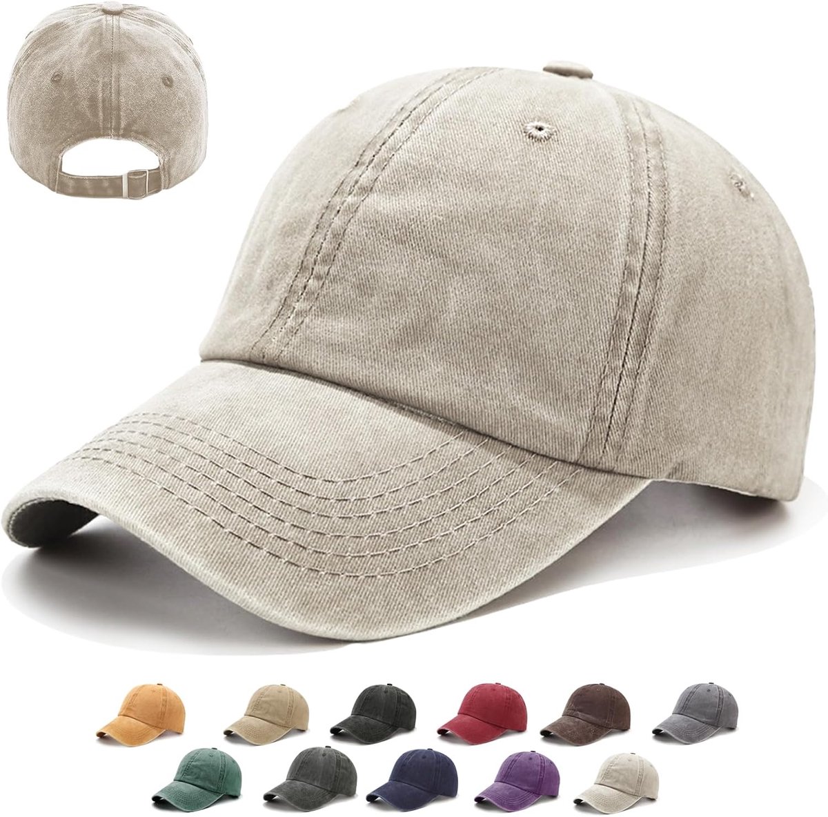 Baseballpet voor dames en heren, 1/2 stuks, eenheidsmaat, metalen sluiting, verstelbaar, 14 kleuren, vintage baseballcap, retro schildmuts, uv-bescherming, outdoor, reizen, vissen