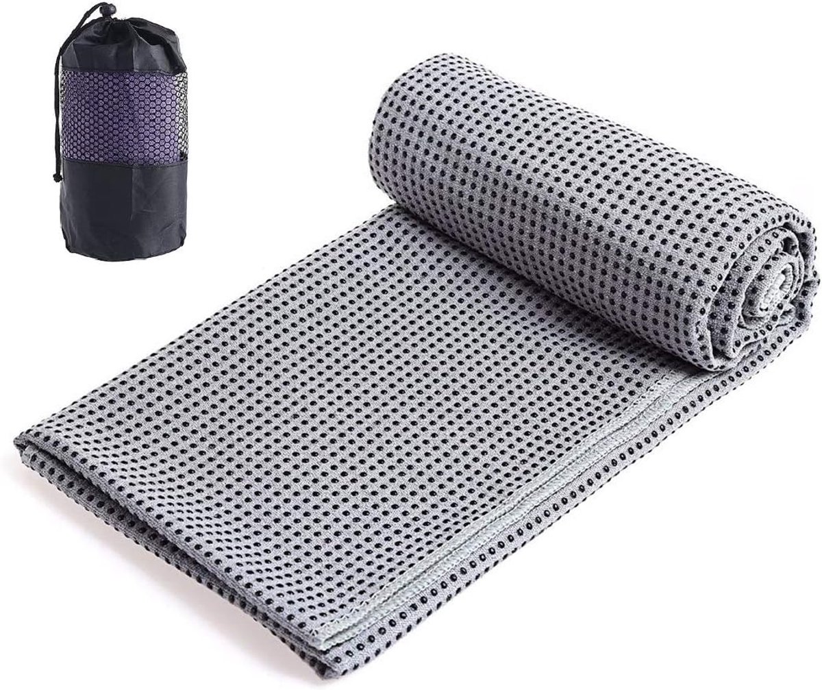 yogahanddoek, handdoek met antislip noppen, yogamatoplegger, handdoek, fitnesssportdoek voor yogamat, grijs