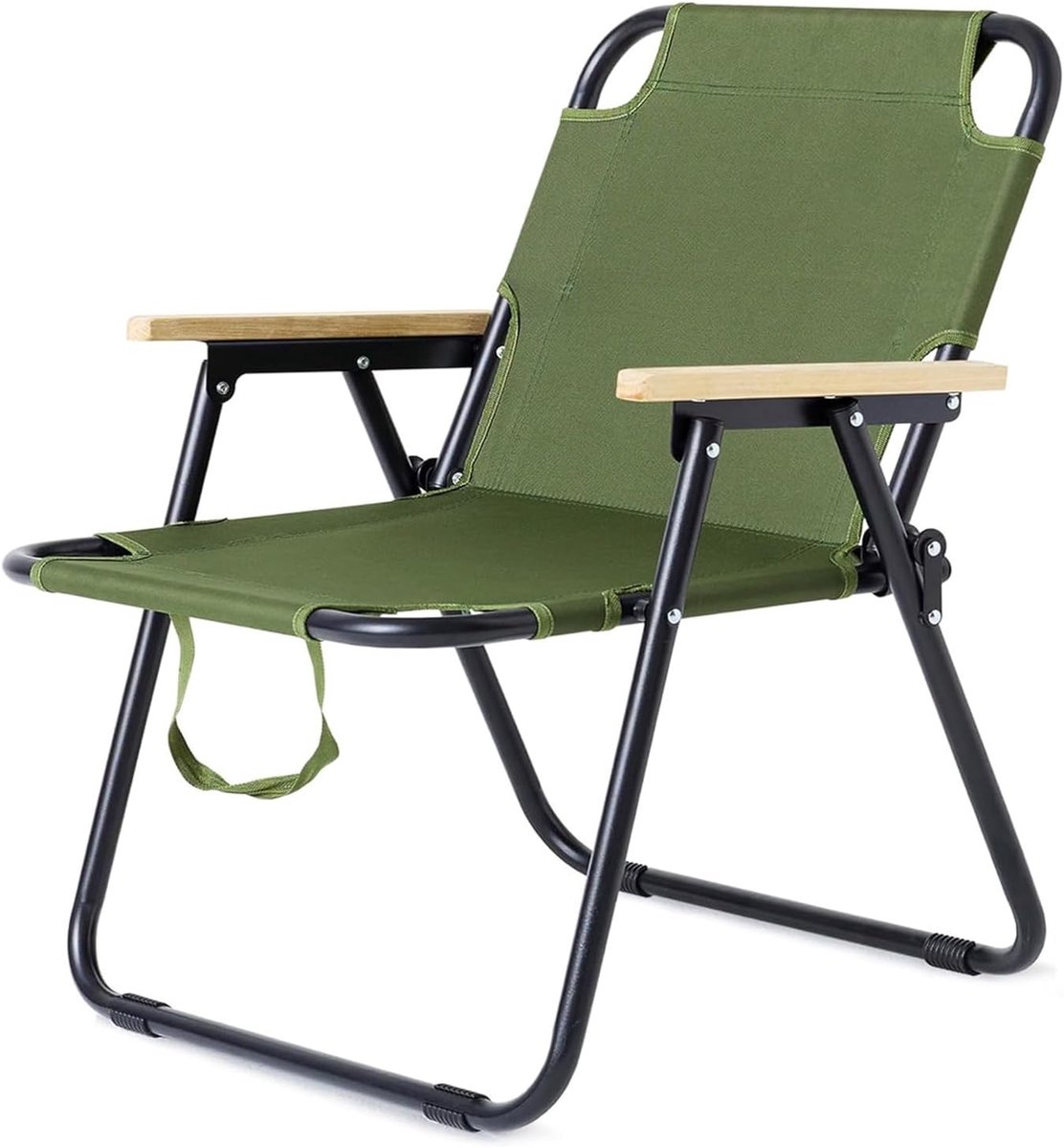Opvouwbaar, campingstoel, vouwstoel, camping met handvat, inklapbare campingstoelen, licht, klein, met armleuning van hout, perfect voor vissen, picknick en wandelen (groen)
