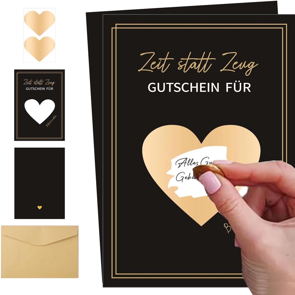 Cadeaubonnen om zelf in te vullen - kraskaarten met enveloppen - zwart-goud - gezamenlijk cadeau-idee - SnelShoppen