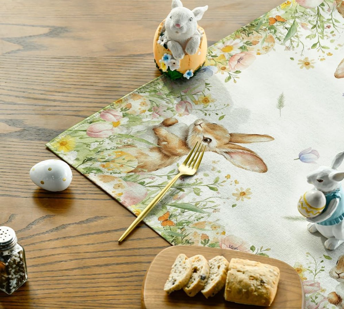 Mode Tafelkleed met haas, bloemen, vlinders, paaseieren, tafellinnen, lente, keuken, decoratie, binnen, vakantie, feest, 85 x 85 cm