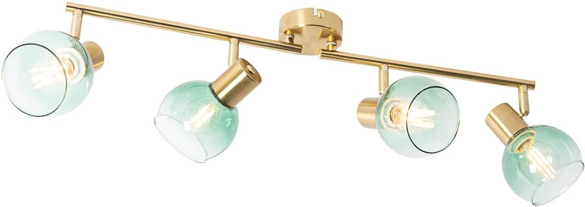 - Art Deco Art Deco spot goud met groen glas 4-lichts - Vidro | Woonkamer | Slaapkamer | Keuken - Staal Langwerpig - E14 Geschikt voor LED - Max. 4 x 25 Watt