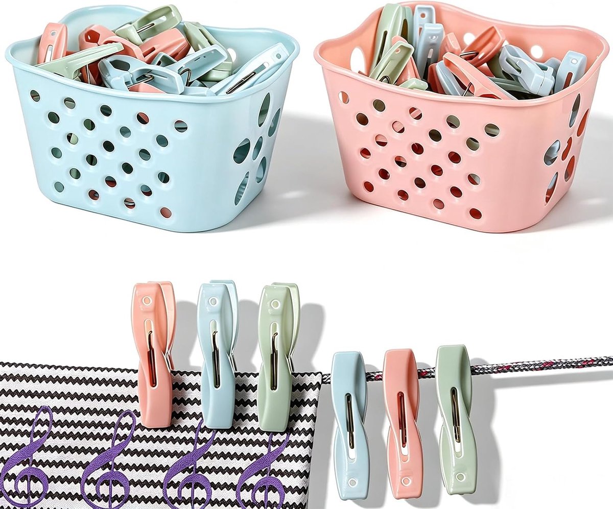 Wasknijpers, Handdoek Clips, Plastic Sterke Kracht Grip Kleding Pegs, Neem een ​​Opbergmand mee, Gelden Voor Binnen Buiten Waslijn Was Rek(Twee Kleuren)