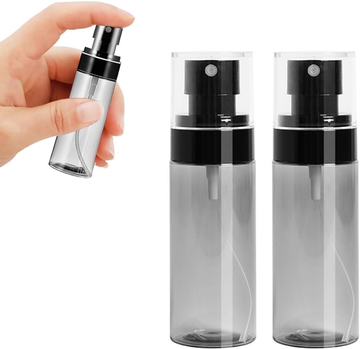 2 stuks navulbare mini-flessen, 60 ml, watervernevelaar, reisflessen, kleine lege reiniging, oliën, cosmetica, haarspray, parfumverstuiver, container (11 x 3,5 cm)