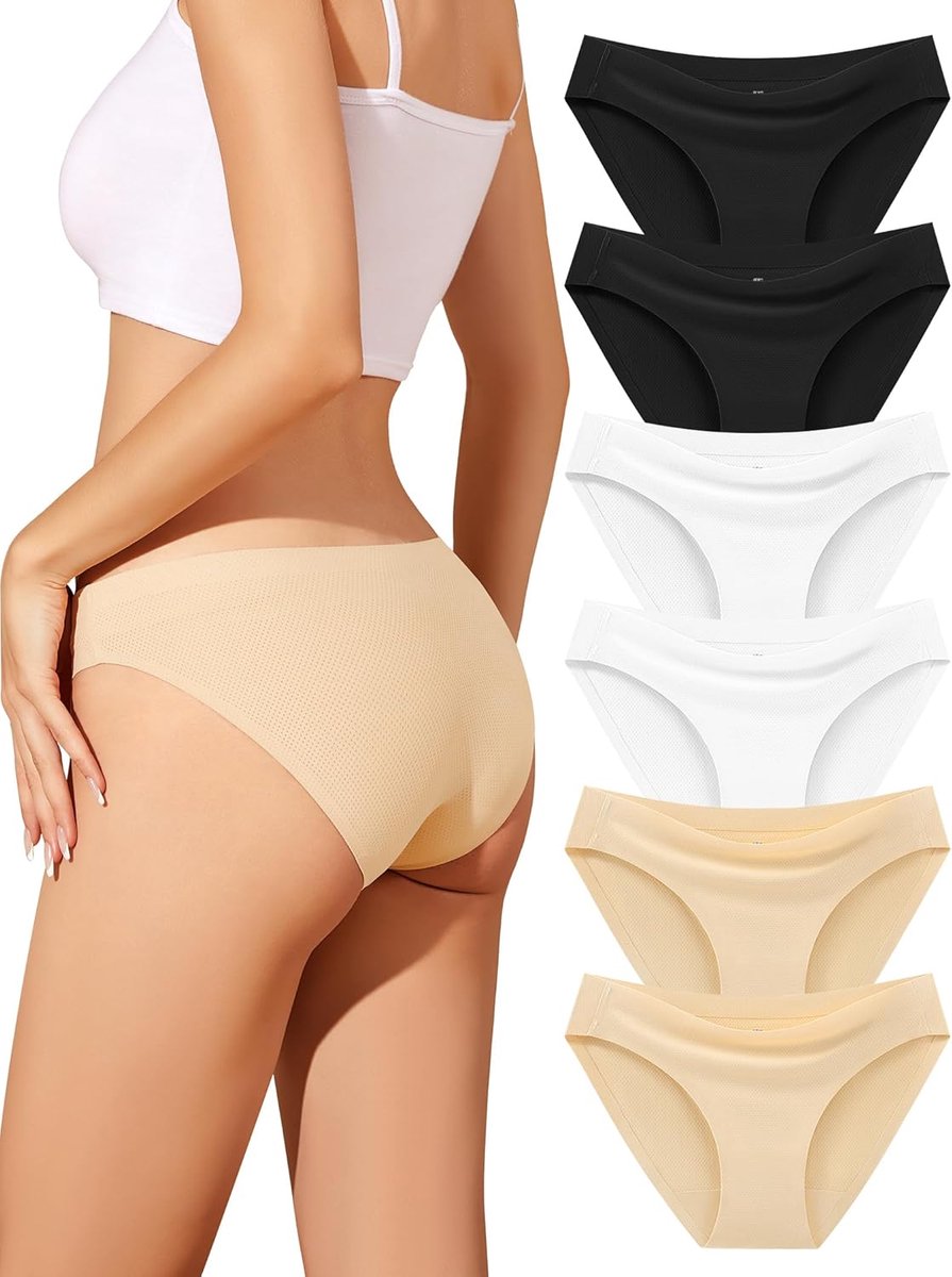 Culotte voor Dames zonder Naad, Ademend Ondergoed Slipjes met Lage Taille, Comfortabele Elastische Bikini-Broekjes in Multiset van 6