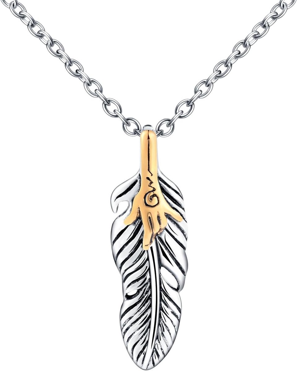 creatieve veer roestvrij staal ketting mode dames kettingen hanger met 55 cm ketting Fashion jongens tieners sieraden decoratie 4,6 x 1,4 cm hanger, Roestvrij staal