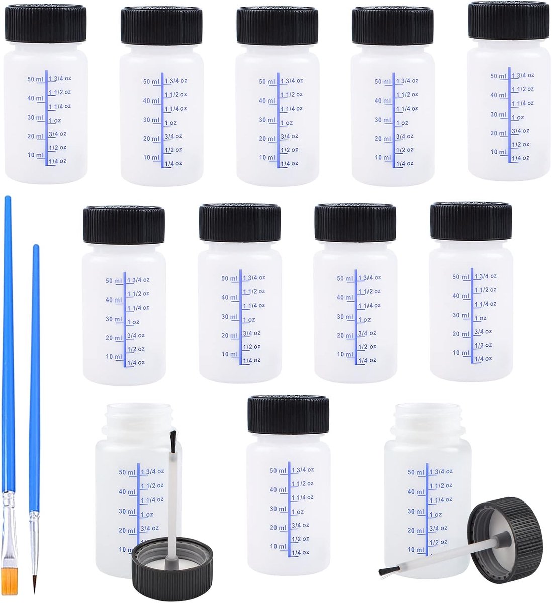 Paint Touch Up Flessen, 15 stuks Touch Up Plastic Fles met Borstel en Mengbal Verf Applicator Fles voor Auto Muur en Hobby Schilderen -60 ml