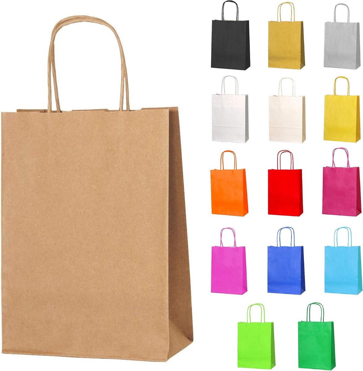 30 Bruin Kleine Papieren Feesttassen met Handvatten – 18x22x8cm – Kleurrijke Papieren Cadeautassen voor Kinderen, Feesten, Verjaardagen, Bruiloften, Babyshowers, Vrijgezellenfeesten