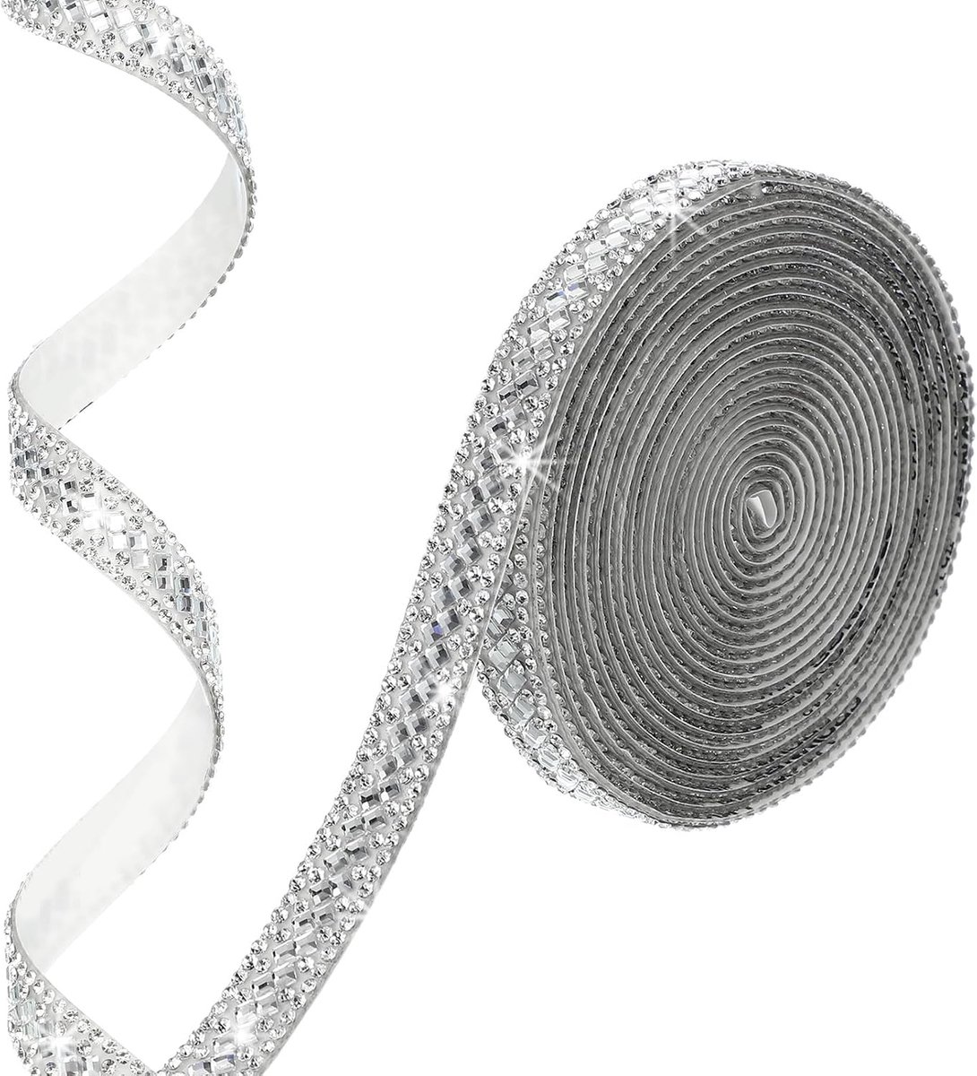 5 cm x 0,5 inch strass lint, zelfklevende strass strips bling kristal diamant stickers tape glitter wrap roll voor doe-het-zelf kunst ambachtelijke auto decoratie, stijl 11, wit