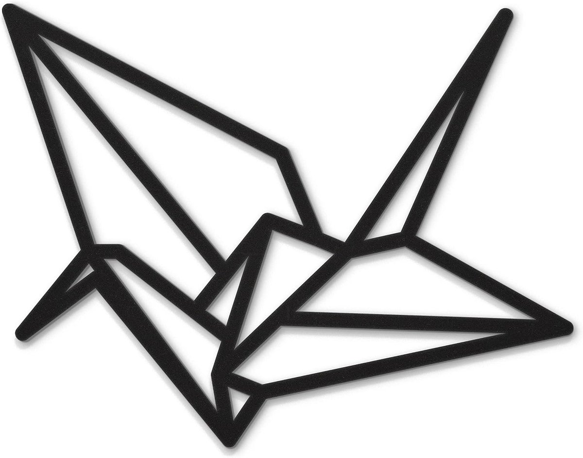 Origami Vogel moderne wanddecoratie metaal zwart - gecoate wandversiering metalen afbeeldingen - woonkamer badkamer slaapkamer wanddecoratie metalen decoratie - inclusief plakstrips
