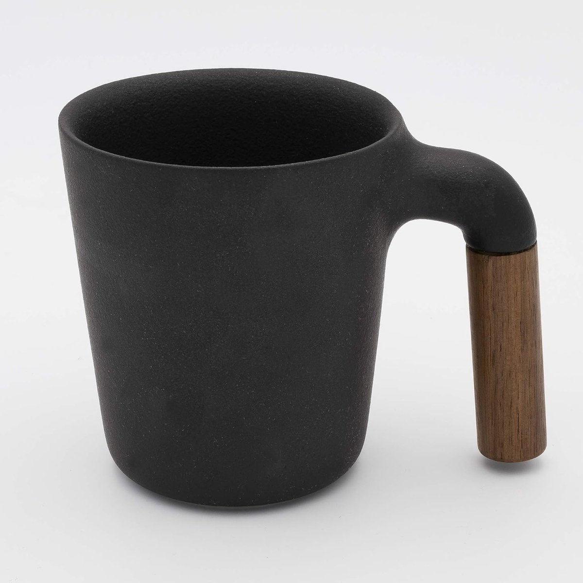 Mugr Handgemaakte Koffie & Thee Mok met Houten Handvat - Zwart