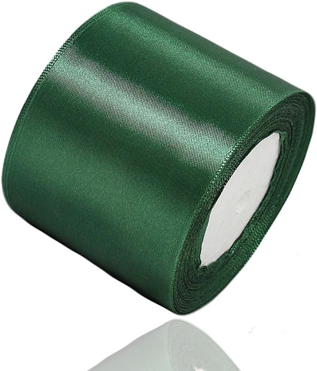 Lint donkergroen 75 mm, 22 meter decoratief cadeaulint, breed lint, stoffen lint voor bruiloft, doop en verjaardagsgeschenken