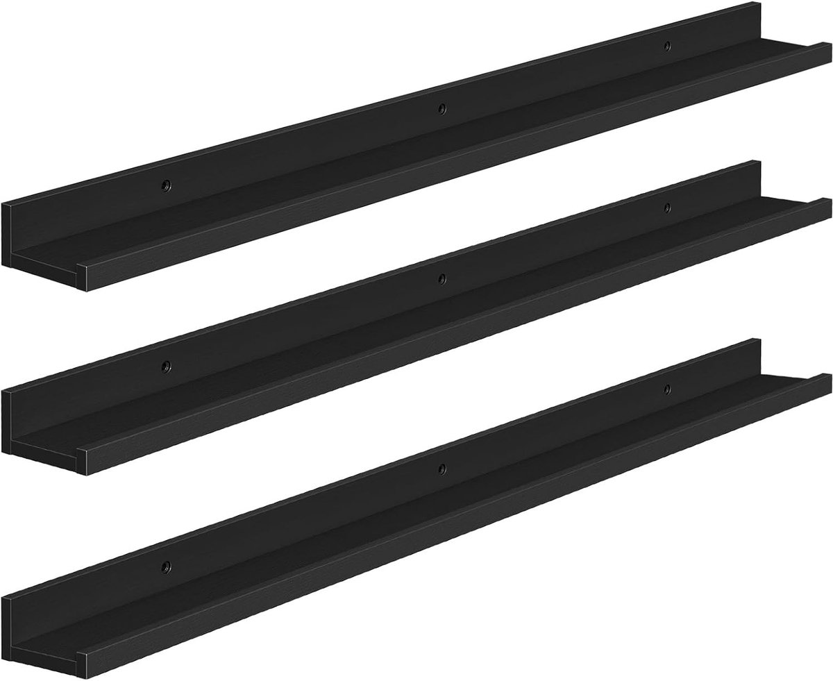 Zwevende planken, wandplank, set van 3, 90 cm hangende plank met verhoogde rand en onzichtbare beugels, voor badkamer, slaapkamer, keuken, kantoor, woonkamer, decoratie, Zwart EBK90BJ01