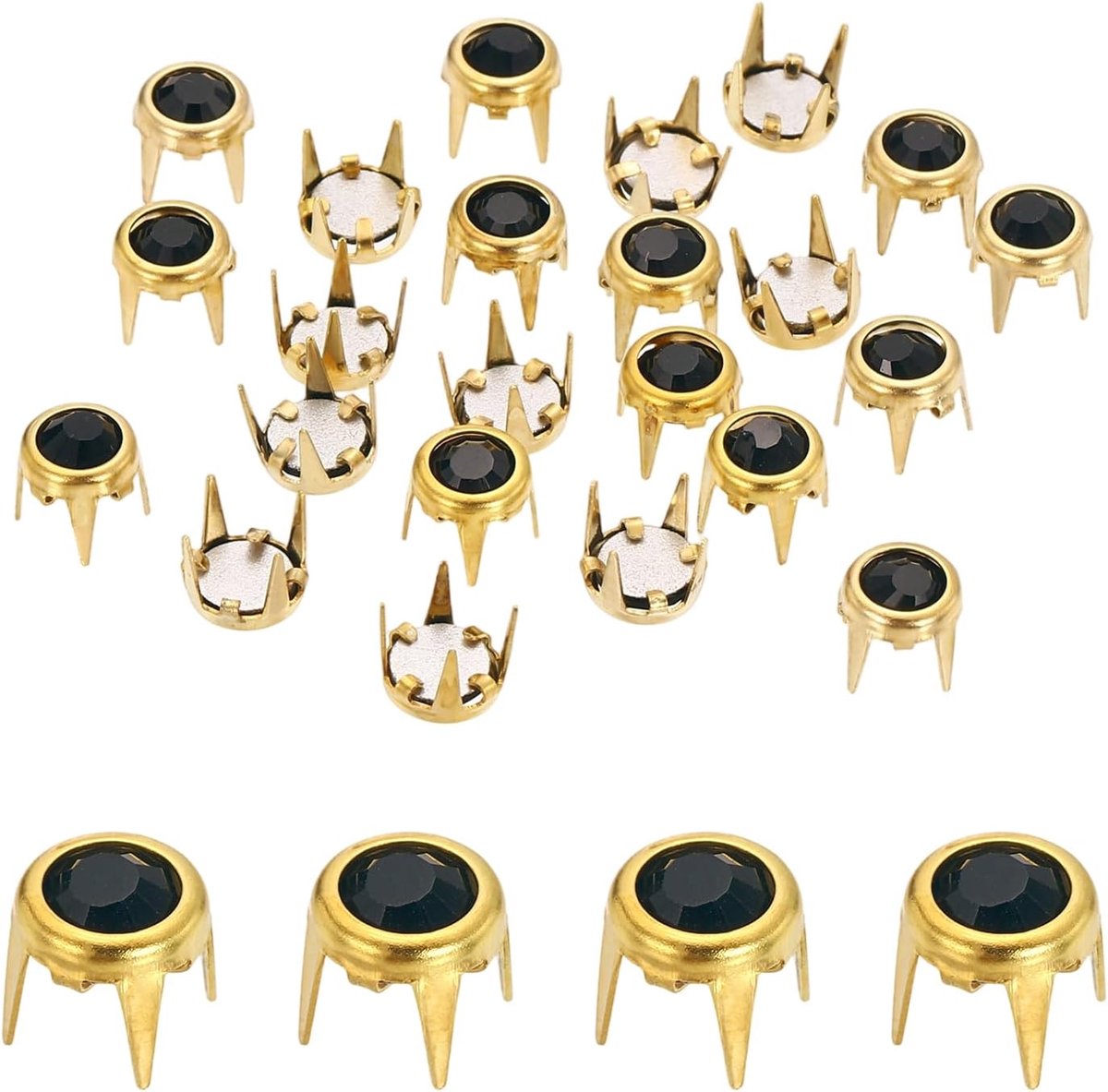 100 stuks 6 mm diamantklinknagels met platte bodem, klauwvorm, decoratieve metalen klinknagels, goudkleurige en zwarte klinknagels