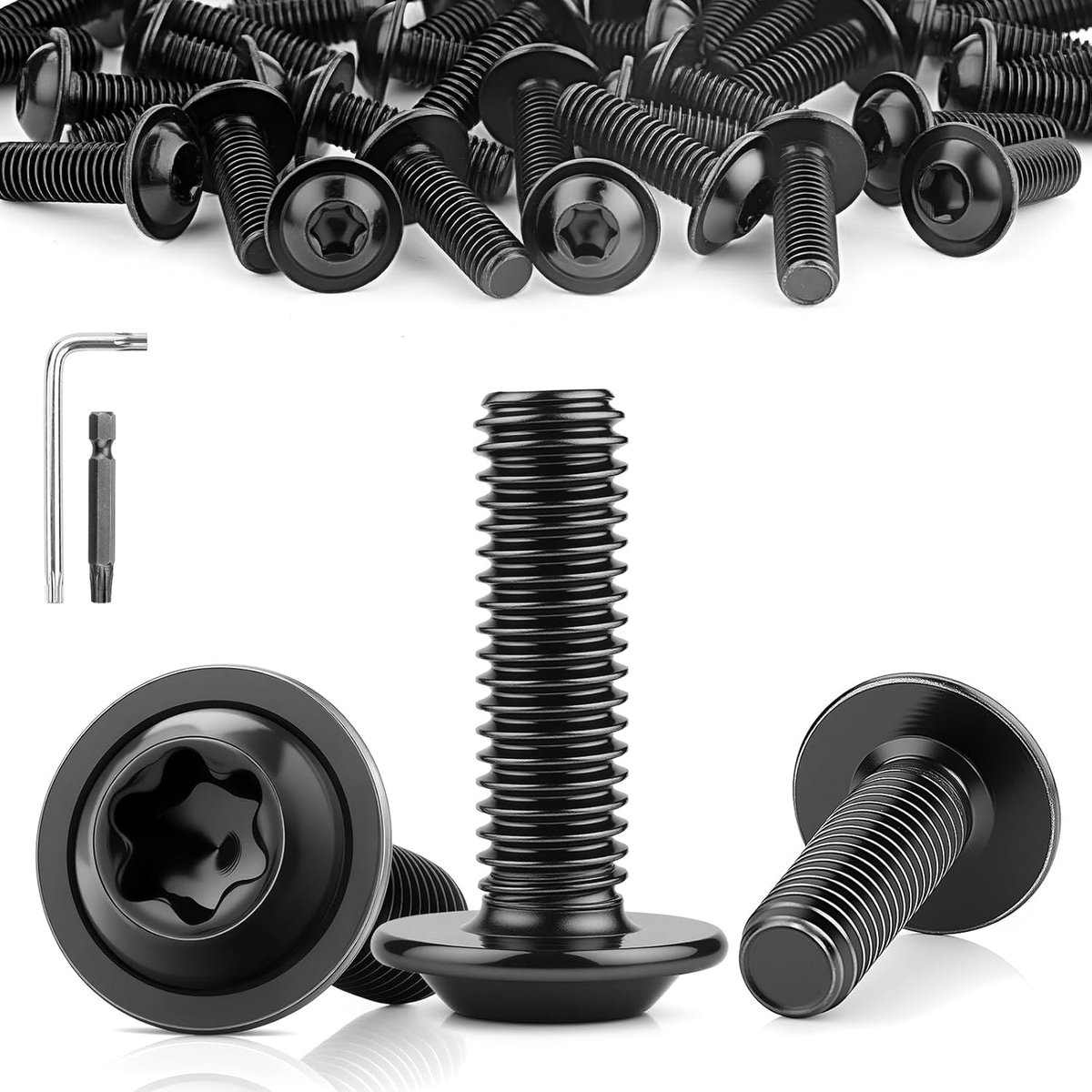 15 stuks lenskopschroeven, M8 x 12 mm, torx-platte kopschroeven met flens van roestvrij staal, A2 V2A flensschroeven, ISO 7380-2, met schroefdraad, zwart, voor houten steiger, tafelpoten