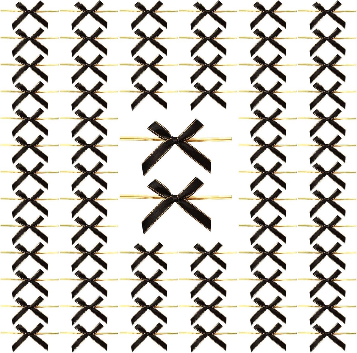Strikken, 200 stuks satijnen strikken met gouden kant voor Kerstmis, Halloween, mini-strikken voor cadeaupakket, knutselwerk, snoep, koekjes, cakewikkeling