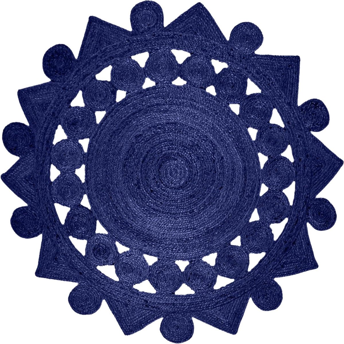 Rond Vloerkleed - Jute Tapijt - Binnen Buiten - Handgemaakt Gevlochten - 180x180 cm - Koningsblauw
