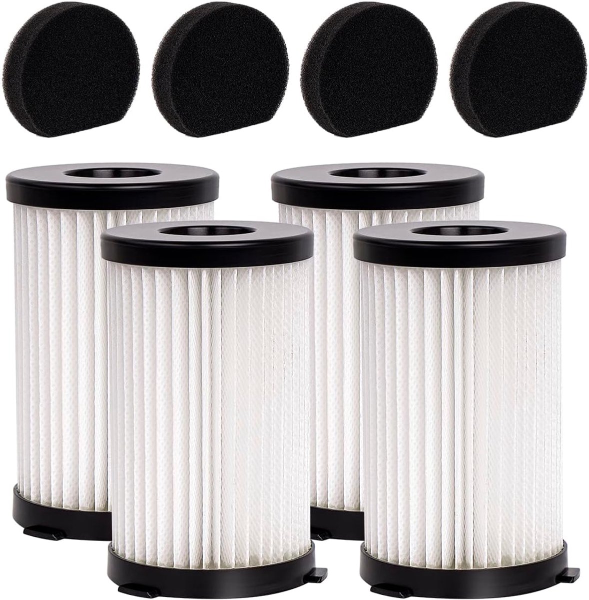 4 HEPA-filters + 4 sponzen Compatibel met MooSoo D600/D601 iwoly V600, voor Ariete Handy Force 2759/2761, voor Conga Thunderbrush 520/550/560
