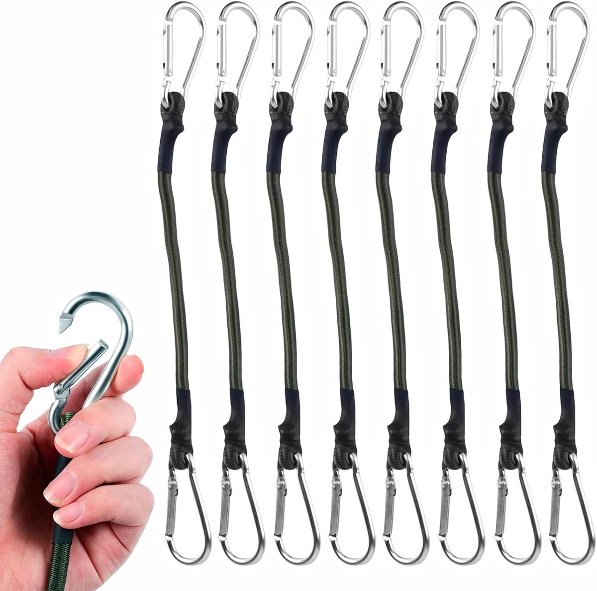 Set van 8 rubberen spanners met mousqueton, 30CM elastische spanners met haken, solide bagagespanners, voor camping, dekzeilen, tent, bagage, auto en motoren