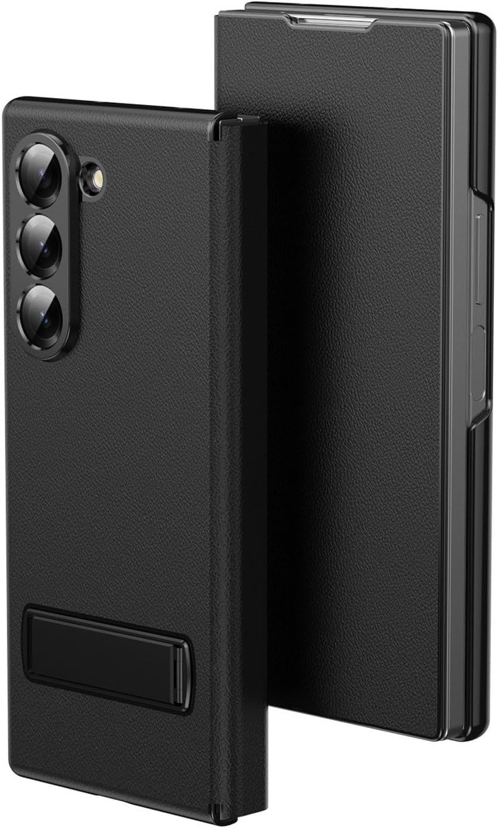Voor Samsung Galaxy Z Fold 7 Maghetic Flip Folding Case, Multi-Angle Bracket, High Classy Luxe Business Leer, Full Body Scharnier Beschermende Slanke Cover. (zwart)