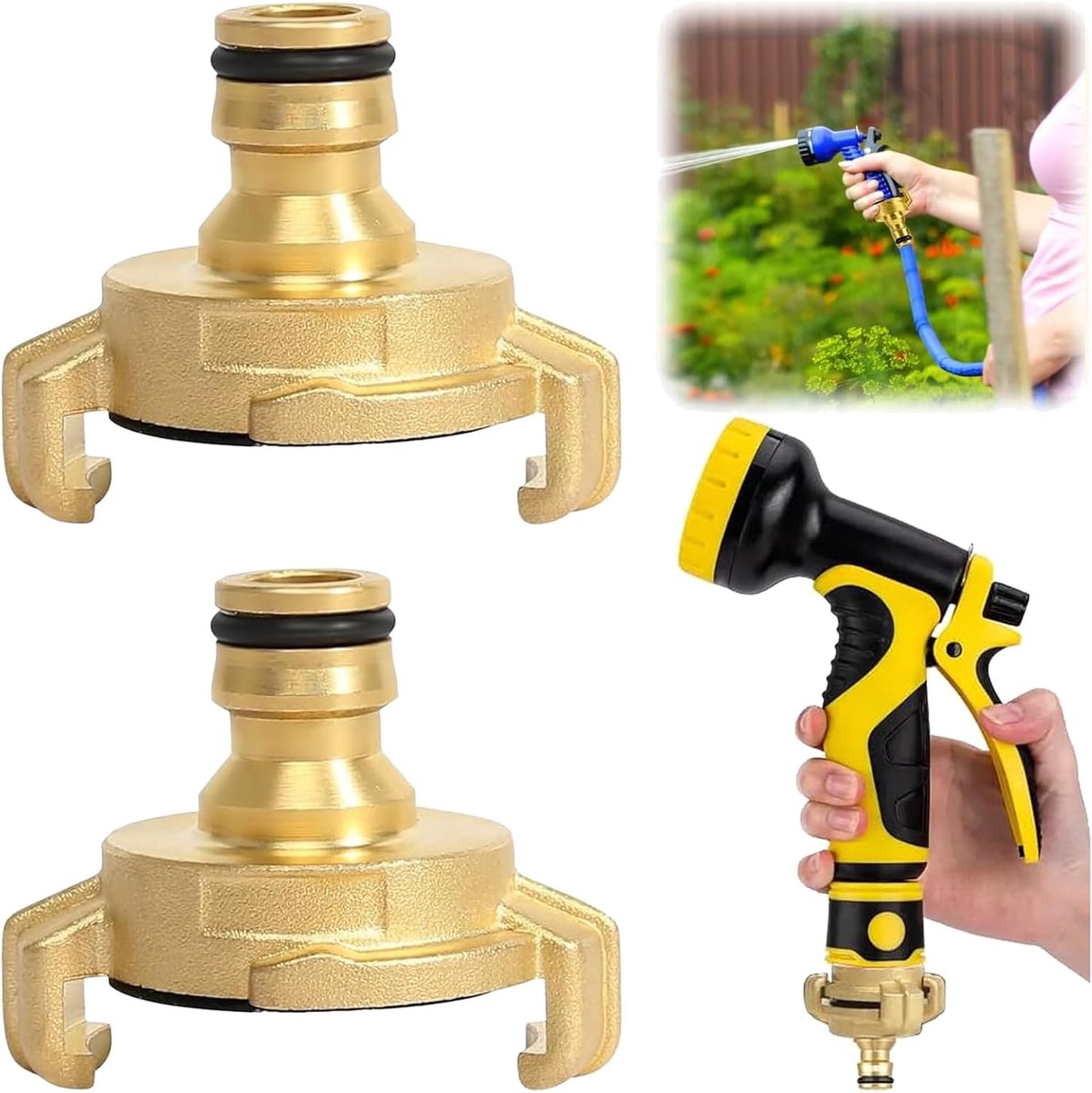 2 stuks messing snelkoppelingen, tuinslang, snelkoppelingen, 1/2 inch snelkoppeling met vormafdichting, steekkoppeling, klauwkoppeling, adapter voor tuinslangen, irrigatiesystemen