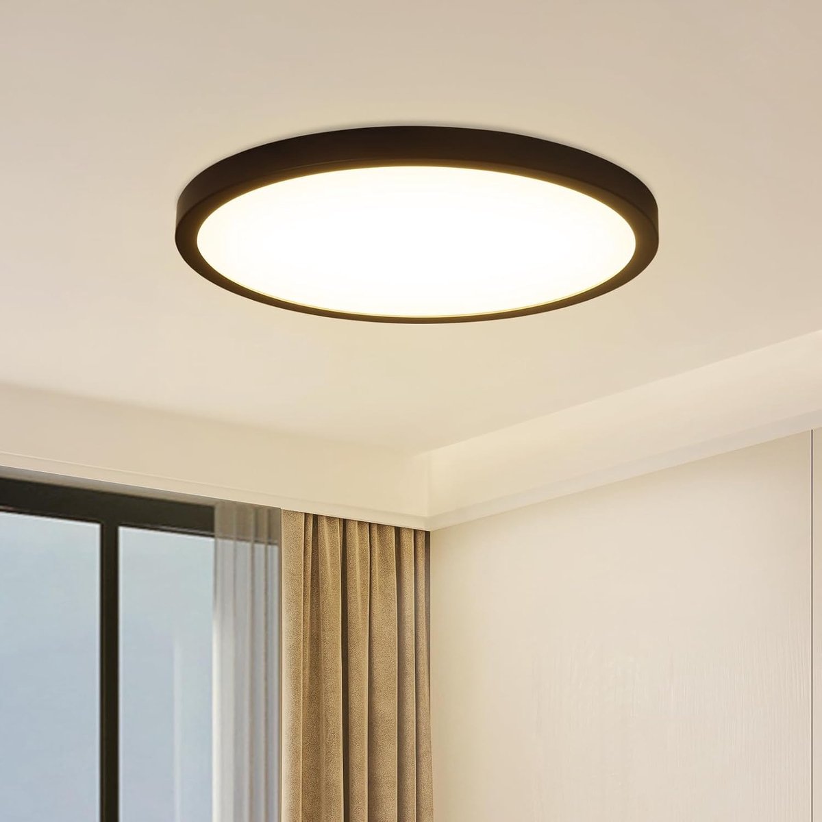 Plafondlamp LED Plafondlamp Plat - Keukenlamp Zwart 8w | Slaapkamerlamp Rond Badkamer Plafondlamp Badkamerlamp IP44 Ganglamp Warm Wit Ø17cm Voor Slaapkamer Keuken Gang Badkamer