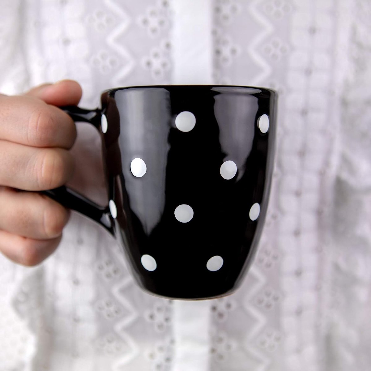 to Cottage Zwart Wit | Polka Dot | Handgemaakt Handgeschilderd | Keramiek 300ml | Chocolademelk, Koffie, Thee Mok Met Groot Handvat | Cadeau