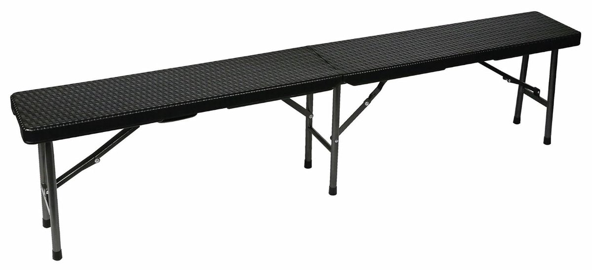 Klapbank uitklapbare tuinbank met handvat in rotanlook, weerbestendige zitbank voor buiten, camping, picknick, bbq of feest, ideaal voor tuin, terras en balkon, draagbaar tot 400 kg, zwart