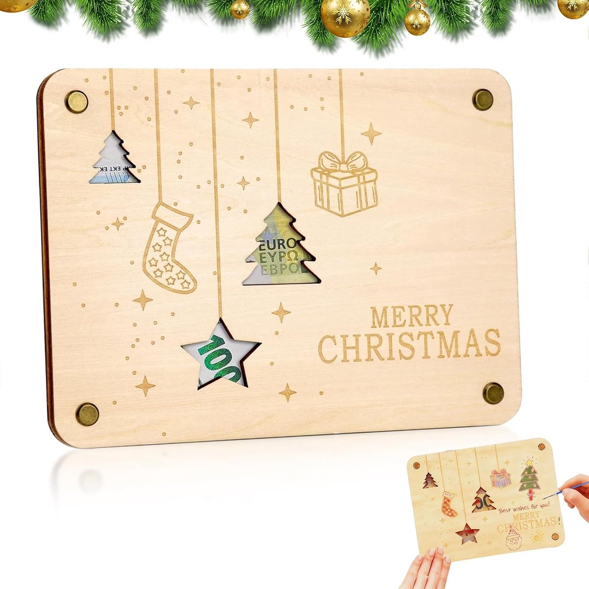 Geldcadeau Verpakking Kerstmis, Kerstmis Geldcadeau Hout Kerstgeld Verpakking Kerstelijke Geldcadeaus voor Vrienden, Zakelijk en Familie