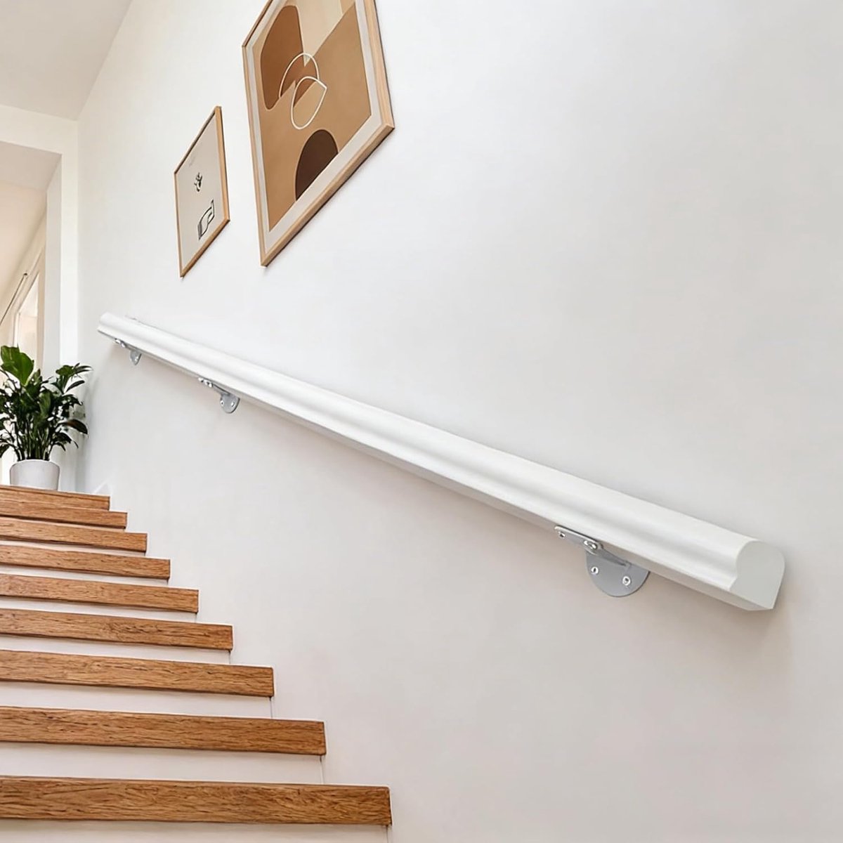 30-600cm houten leuning met beugels, antislip trapleuningen steunstang, tegen de muur ouderen en kinderen loft grijpstang kit voor binnen ziekenhuis thuis (C, 80cm)