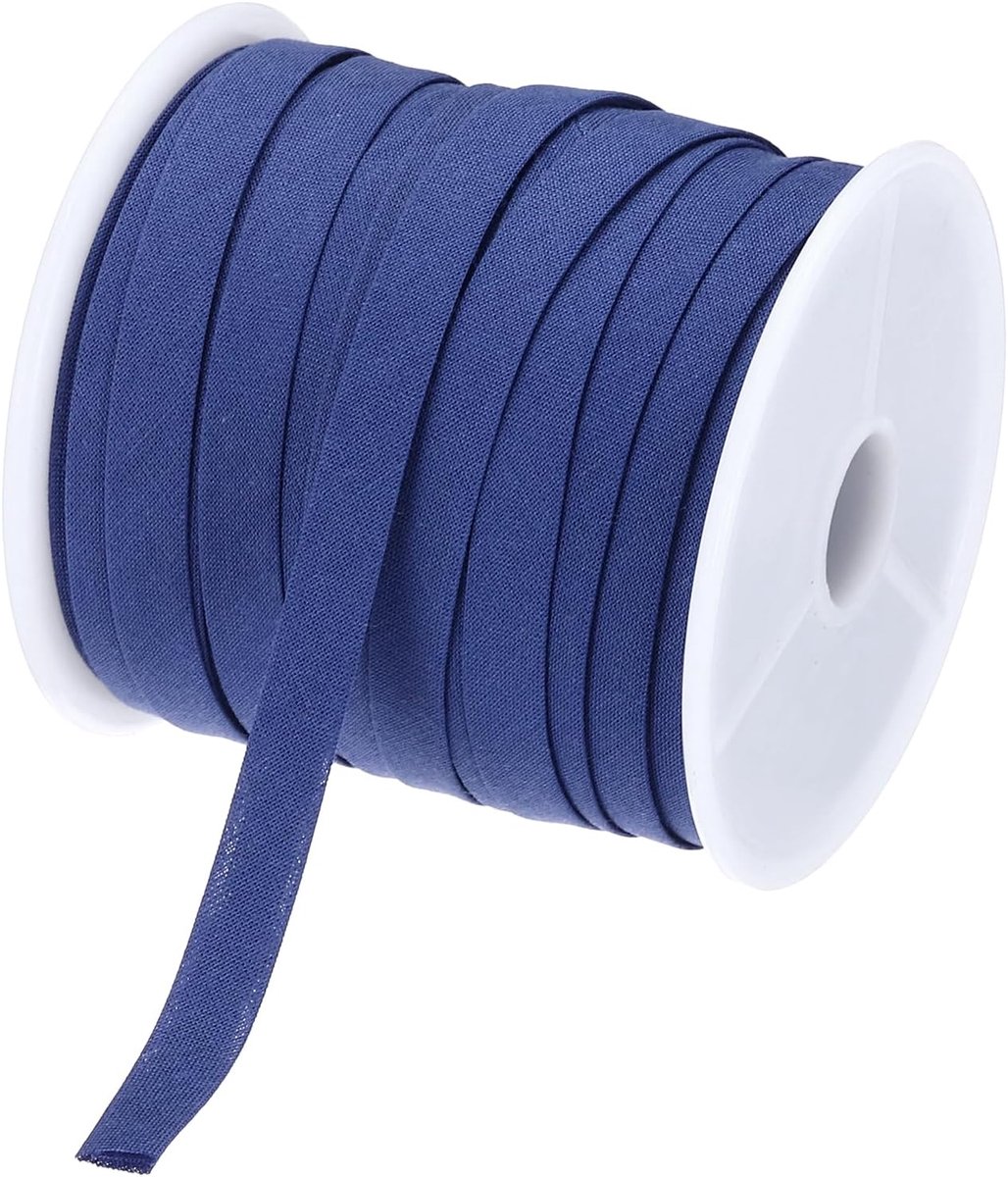 1/4 inch dubbel gevouwen biasband, continue katoenen biaisband voor naaien, zomen, quilten, zomen, binden, handwerk (middenblauw, 25 yards)