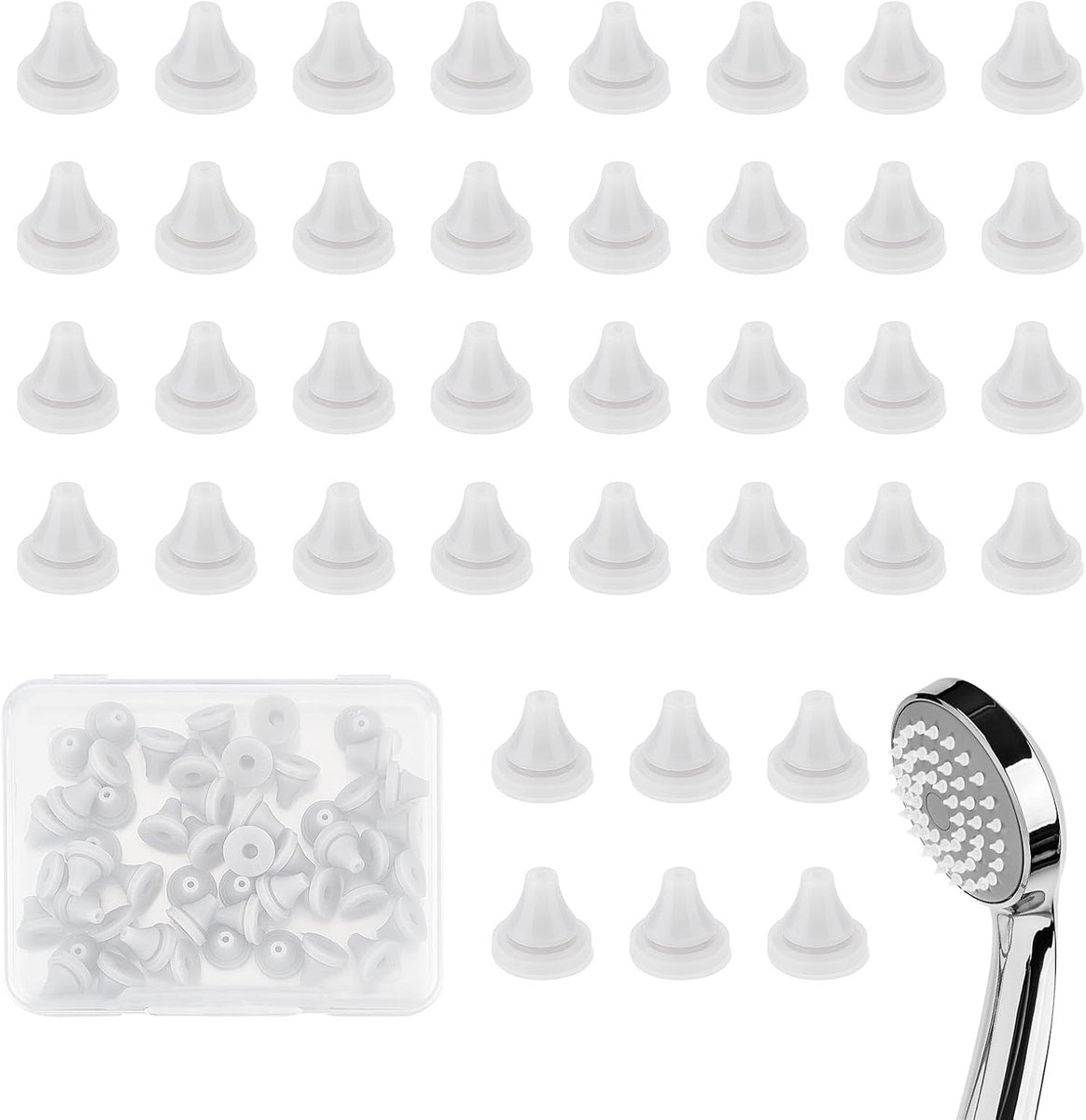 50 Stks Douchekop Vervanging Nozzles, Douchekop Spuitgat Vervangen Onderdelen, Siliconen Nozzle Universele Sprinkler Uitloop Ronde Penpunten Demonteren en Wassen Water Outlet Korrels