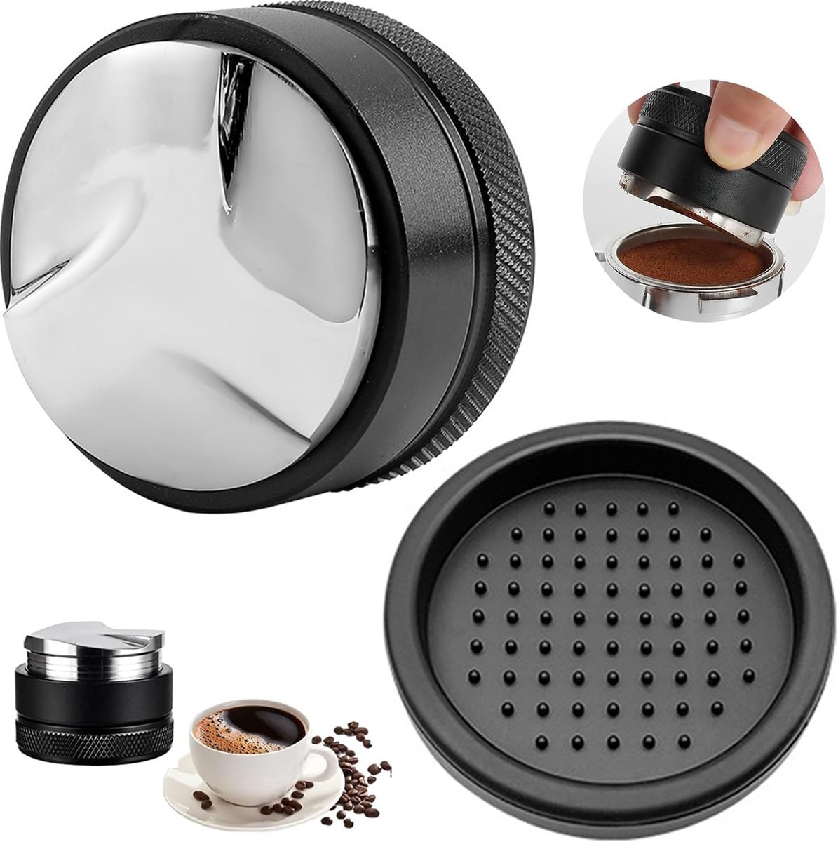 Coffee Leveler Verdeler 58 mm Espresso Distributor Tool Tamper Koffienivelleerder 304 roestvrij staal, verstelbaar, voor 58 mm koffiefilterhouder, inclusief siliconenpad